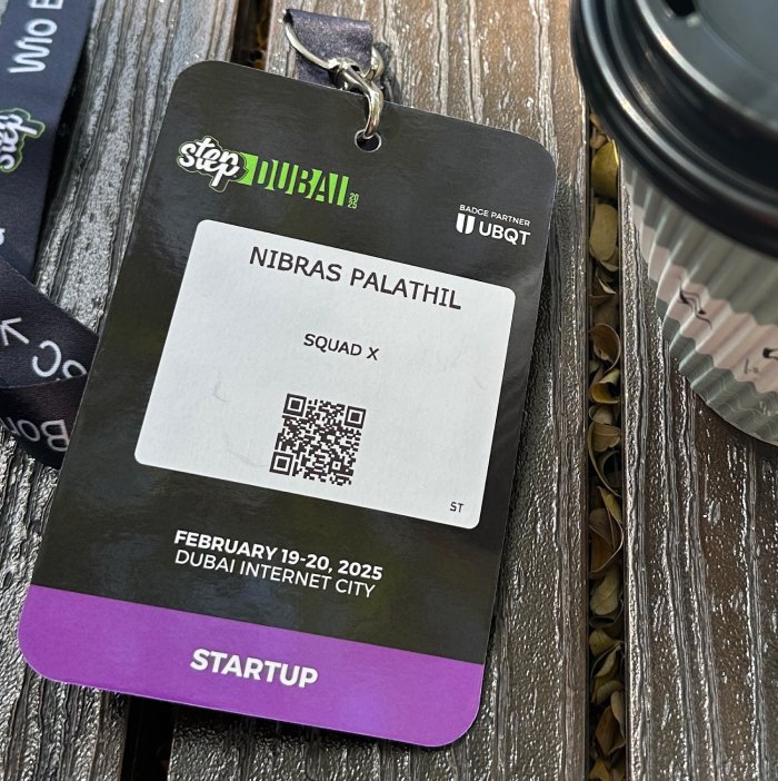 Step Dubai 2025 startup badge for Squad X